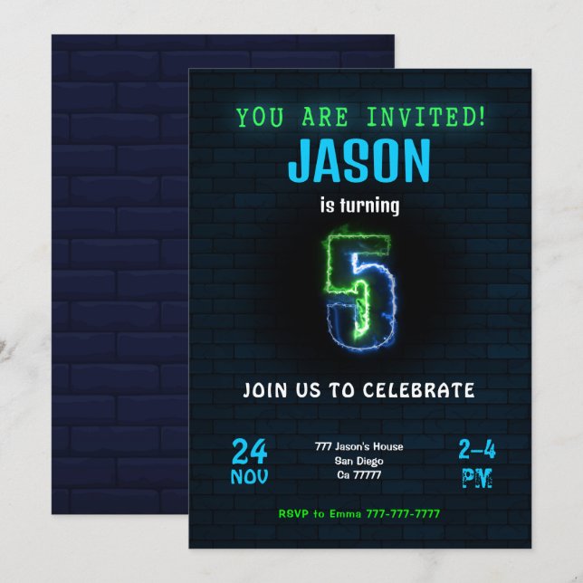 invitación de cumpleaños de quinto niño (Anverso / Reverso)