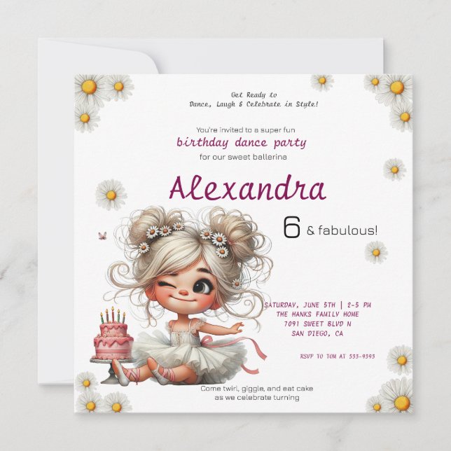 Invitación de cumpleaños de Quirky chica ballerina (Anverso)
