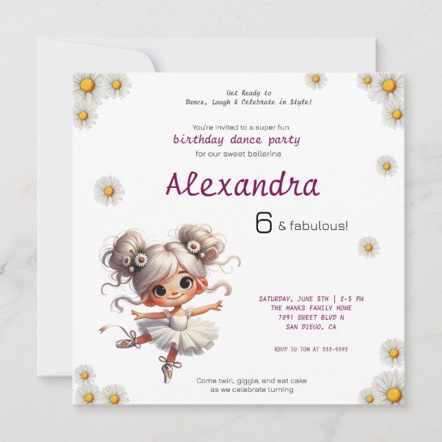 Invitación de cumpleaños de Quirky chica ballerina (Anverso)