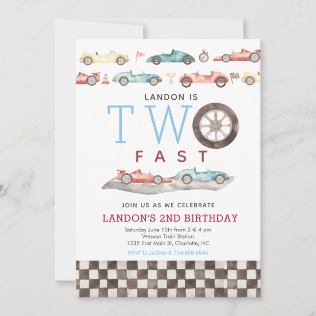 Invitación de cumpleaños de Race Car (Anverso)