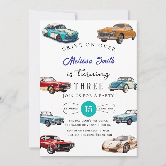 Invitación de cumpleaños de Race Car (Anverso)