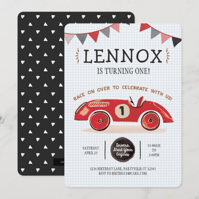 Invitación de cumpleaños de Race Car (Anverso / Reverso)