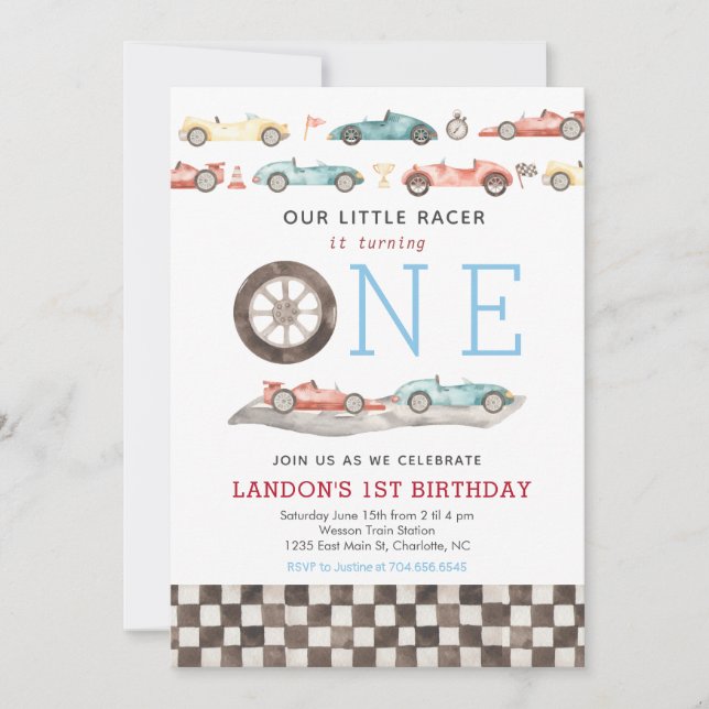 Invitación de cumpleaños de Race Car (Anverso)