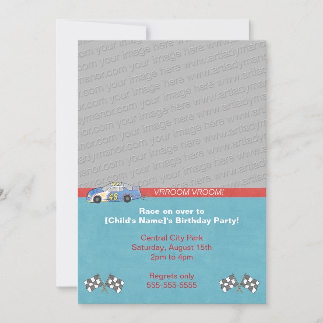 Invitación de cumpleaños de Race Car (Anverso)
