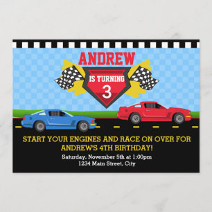 Invitación de cumpleaños de Race Car 5x7 con tarje