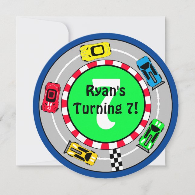 Invitación de cumpleaños de Race Car Boy (Anverso)