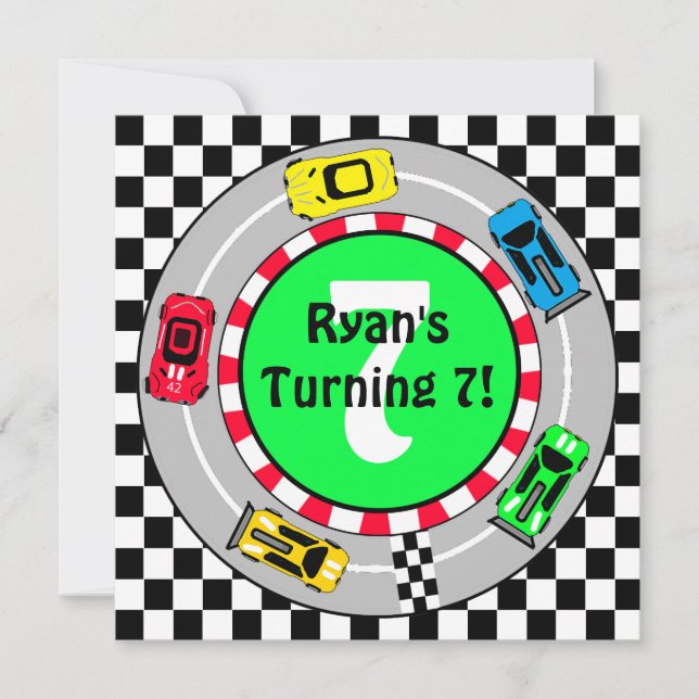 Invitación de cumpleaños de Race Car Boy (Anverso)