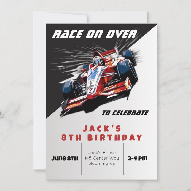 Invitación de cumpleaños de Race Car Editable (Anverso)