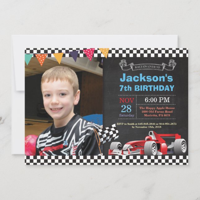 Invitación de cumpleaños de Race Car. Fiesta de cu (Anverso)