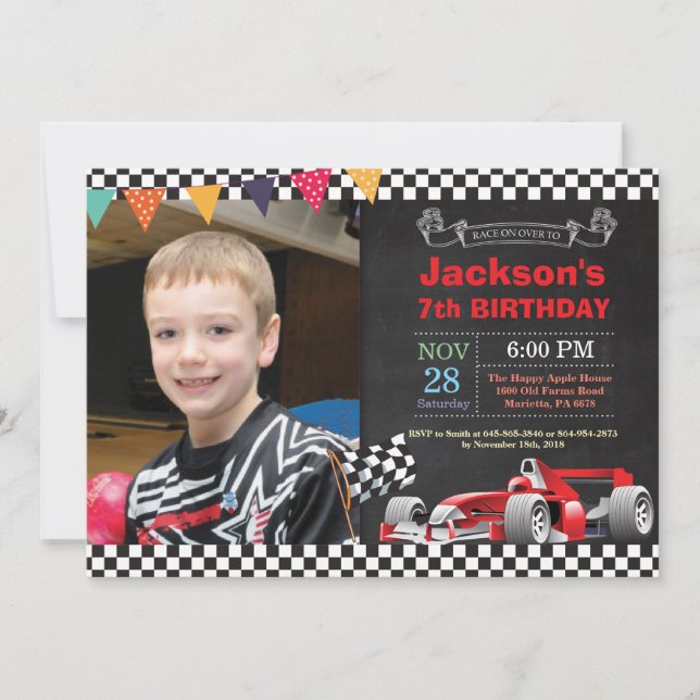 Invitación de cumpleaños de Race Car. Fiesta de cu (Anverso)