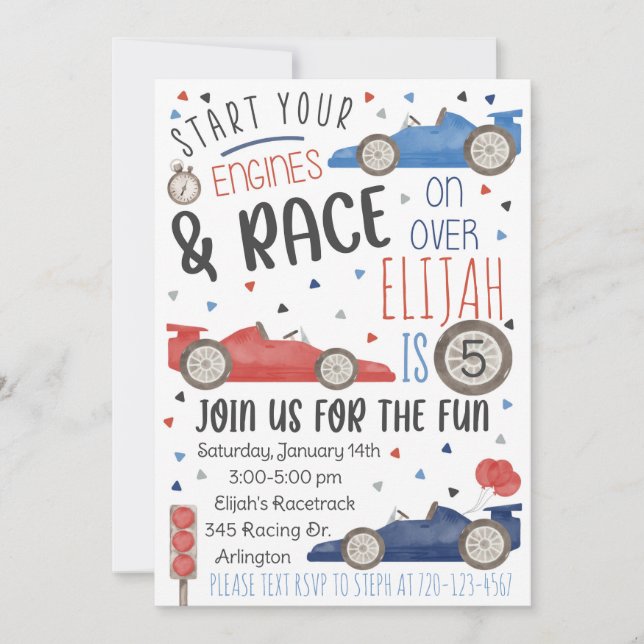 Invitación de cumpleaños de Race Car, invitación a (Anverso)