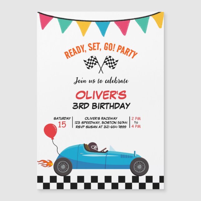 Invitación de cumpleaños de Race Car Tarjeta magné (Anverso)