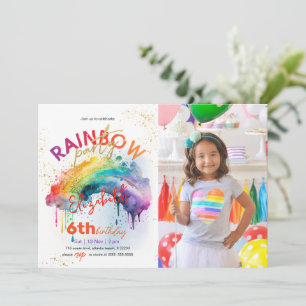 Invitación de cumpleaños de Rainbow Gold Watercolo