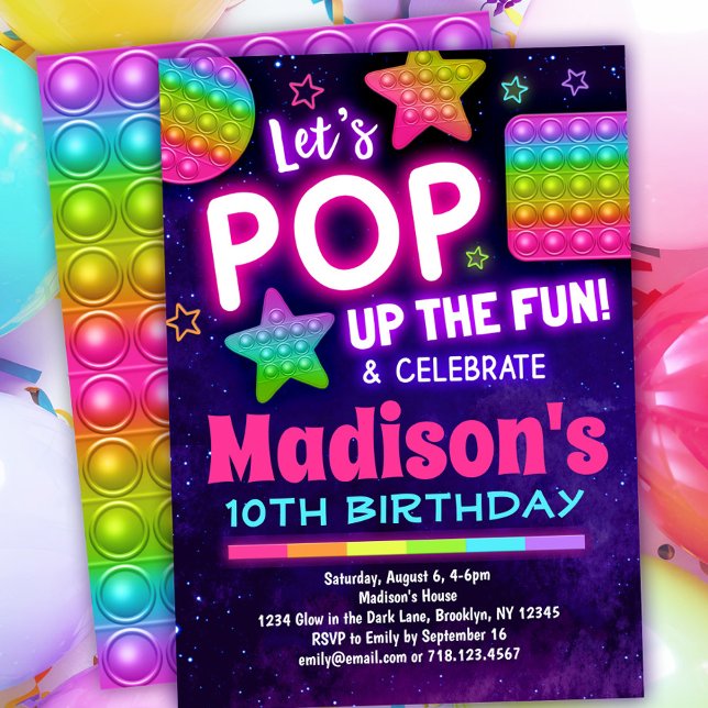 Invitación de cumpleaños de Rainbow Pop Fidget par (Subido por el creador)