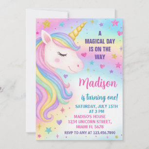 Invitación de cumpleaños de Rainbow Unicorn