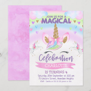 Invitación de cumpleaños de Rainbow Unicorn