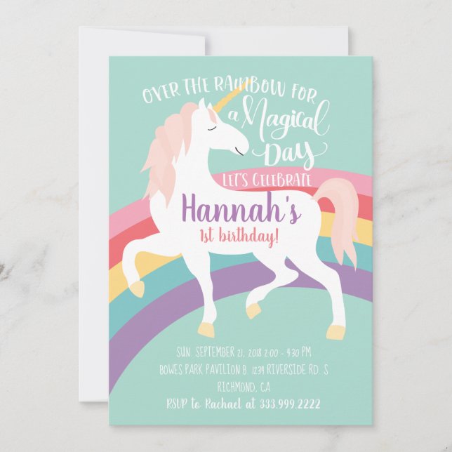 Invitación de cumpleaños de Rainbow Unicorn (Anverso)