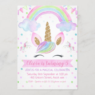 Invitación de cumpleaños de Rainbow Unicorn