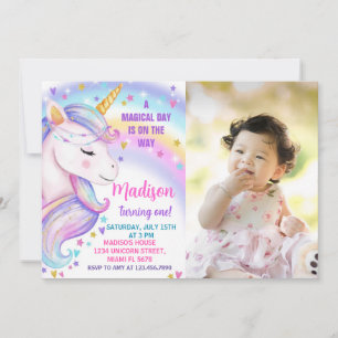 Invitación de cumpleaños de Rainbow Unicorn con fo