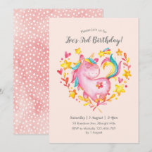 Invitación de cumpleaños de Rainbow Unicorn de col