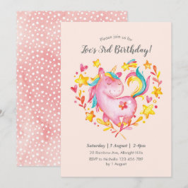 Invitación de cumpleaños de Rainbow Unicorn de col