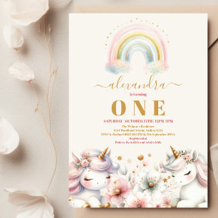 Invitación de cumpleaños de Rainbow Unicorn de col
