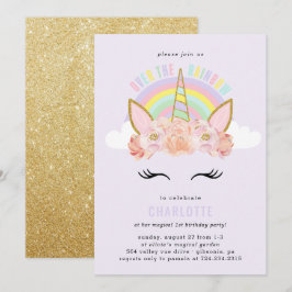 Invitación de cumpleaños de Rainbow Unicorn Oro ro