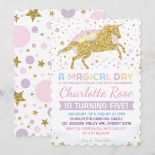 Invitación de cumpleaños de Rainbow Unicorn Oro ro