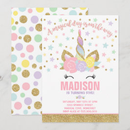 Invitación de cumpleaños de Rainbow Unicorn Oro ro