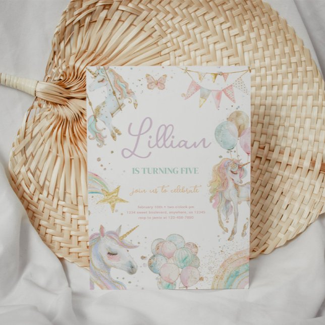 Invitación de cumpleaños de Rainbow Unicorn Pastel (Subido por el creador)