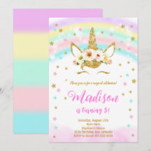 Invitación de cumpleaños de Rainbow Unicorn Purpur