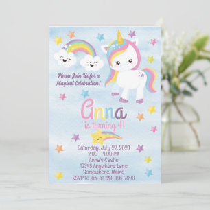 Invitación de cumpleaños de Rainbow Unicorn Sparkl