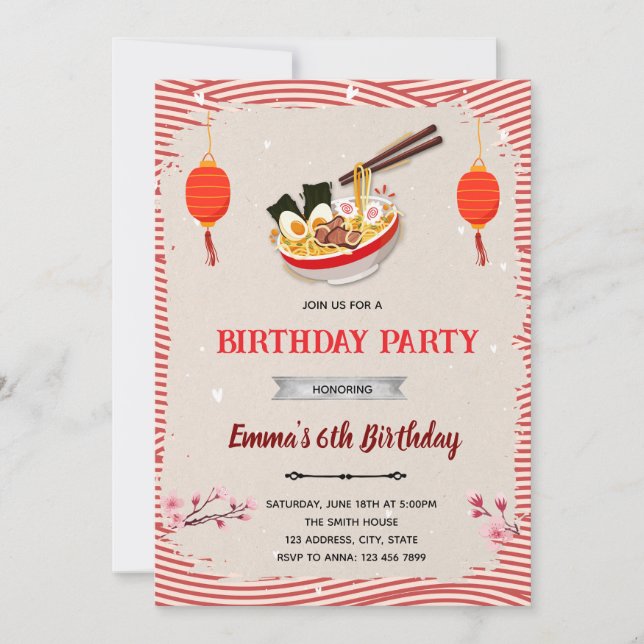 Invitación de cumpleaños de Ramen (Anverso)