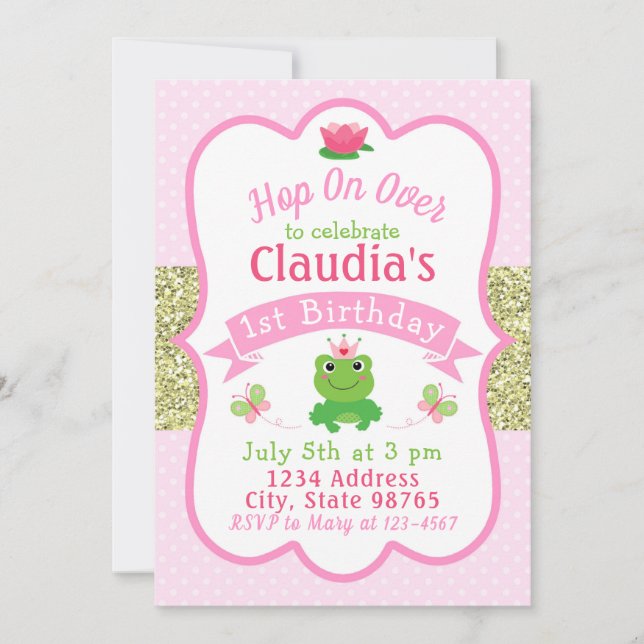 Invitación de cumpleaños de rana (Anverso)