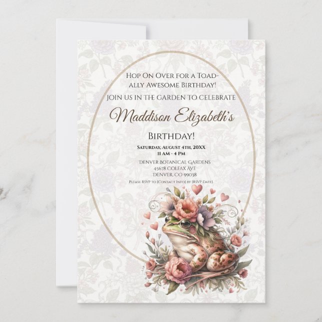 Invitación de cumpleaños de rana linda para amante (Anverso)