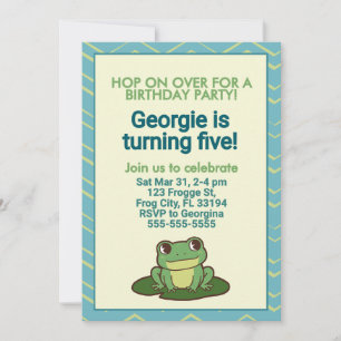 Invitación de cumpleaños de rana verde linda