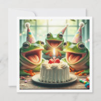 Invitación de cumpleaños de ranas fiestas comiendo