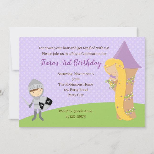 Invitación de cumpleaños de Rapunzel Gemelos de la (Anverso)
