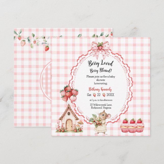 Invitación de Cumpleaños de Ratón con Cupcake de F (Anverso / Reverso)