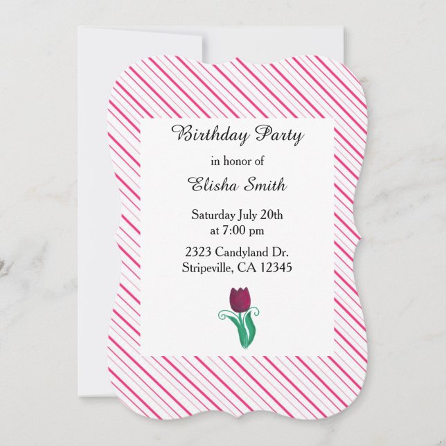 Invitación de cumpleaños de rayas elegantes y tuli (Anverso)
