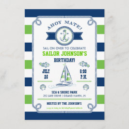 Invitación de cumpleaños de rayas náuticas