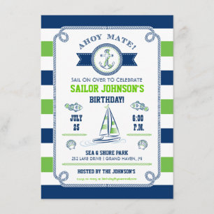 Invitación de cumpleaños de rayas náuticas