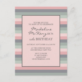 Invitación de cumpleaños de rayas púrpura rosa pas