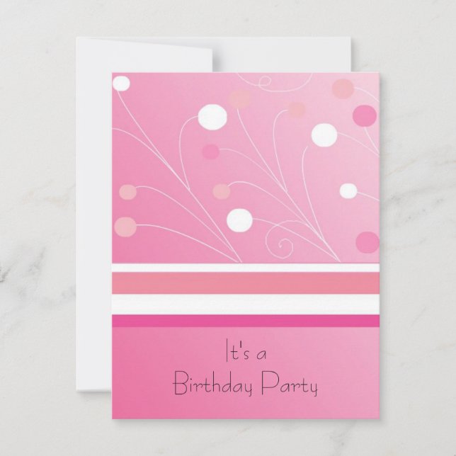 Invitación de cumpleaños de rayas y puntos rosados (Anverso)