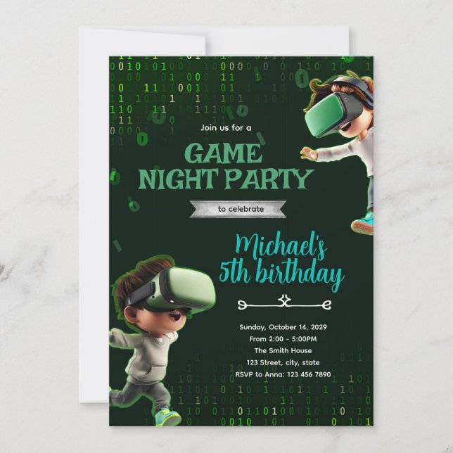 Invitación de cumpleaños de realidad virtual (Anverso)