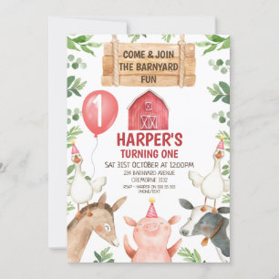 Invitación de cumpleaños de Red Barn Farm Barnyard
