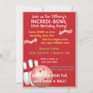 Invitación de cumpleaños de Red Bowling