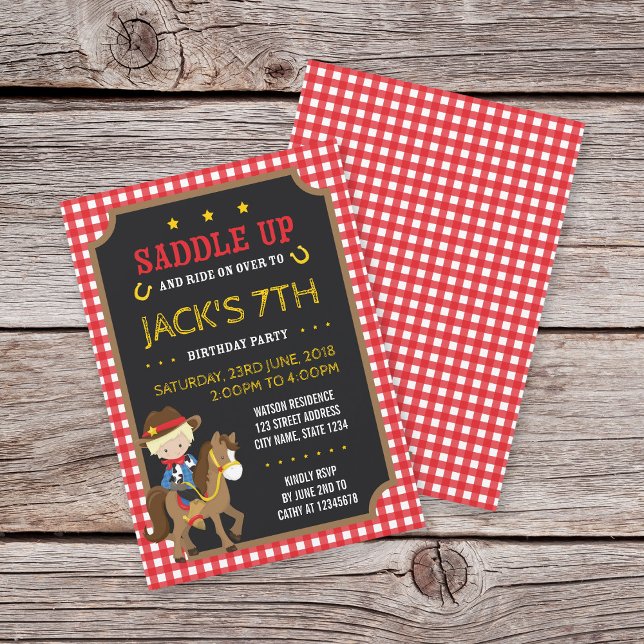 Invitación de cumpleaños de Red Gingham Wild West  (Subido por el creador)
