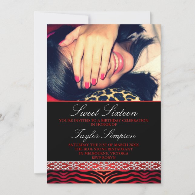 Invitación de cumpleaños de Red Photo Zebra Print  (Anverso)