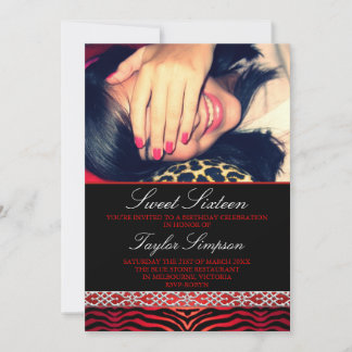 Invitación de cumpleaños de Red Photo Zebra Print